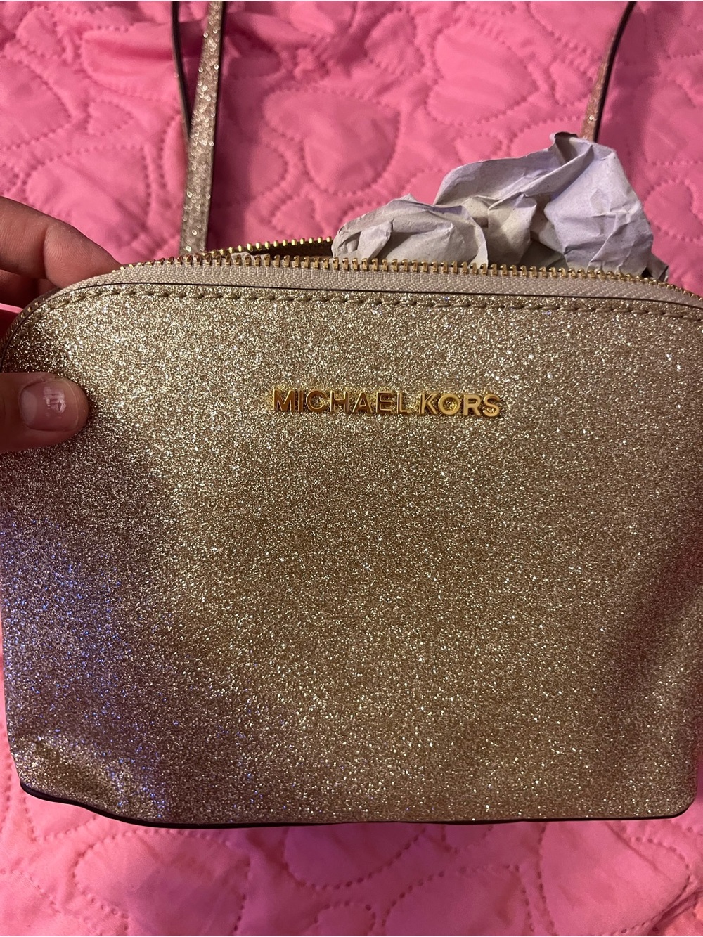 Michael Kors Gold Glitter Crossbody Purse